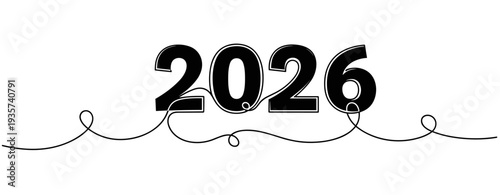Numerical 2026 bold numerals integrated into single line design. none editable strokes