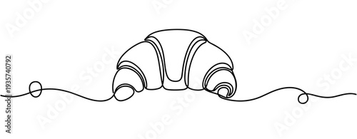 Croissant resting on continuous line illustration of bakery item. none editable strokes
