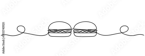 Two hamburgers placed side by side on minimal line surface. none editable strokes