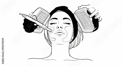 Close-up illustration of a woman undergoing a facial beauty treatment with equipment