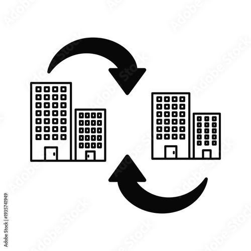 Circular flow of buildings indicating urban development or recycling concept.