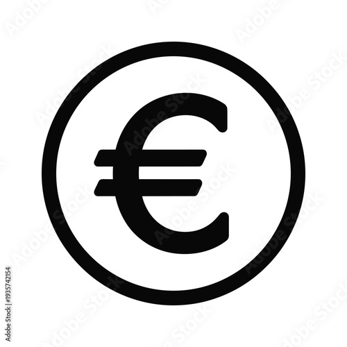 Black and white euro currency symbol inside a circular frame