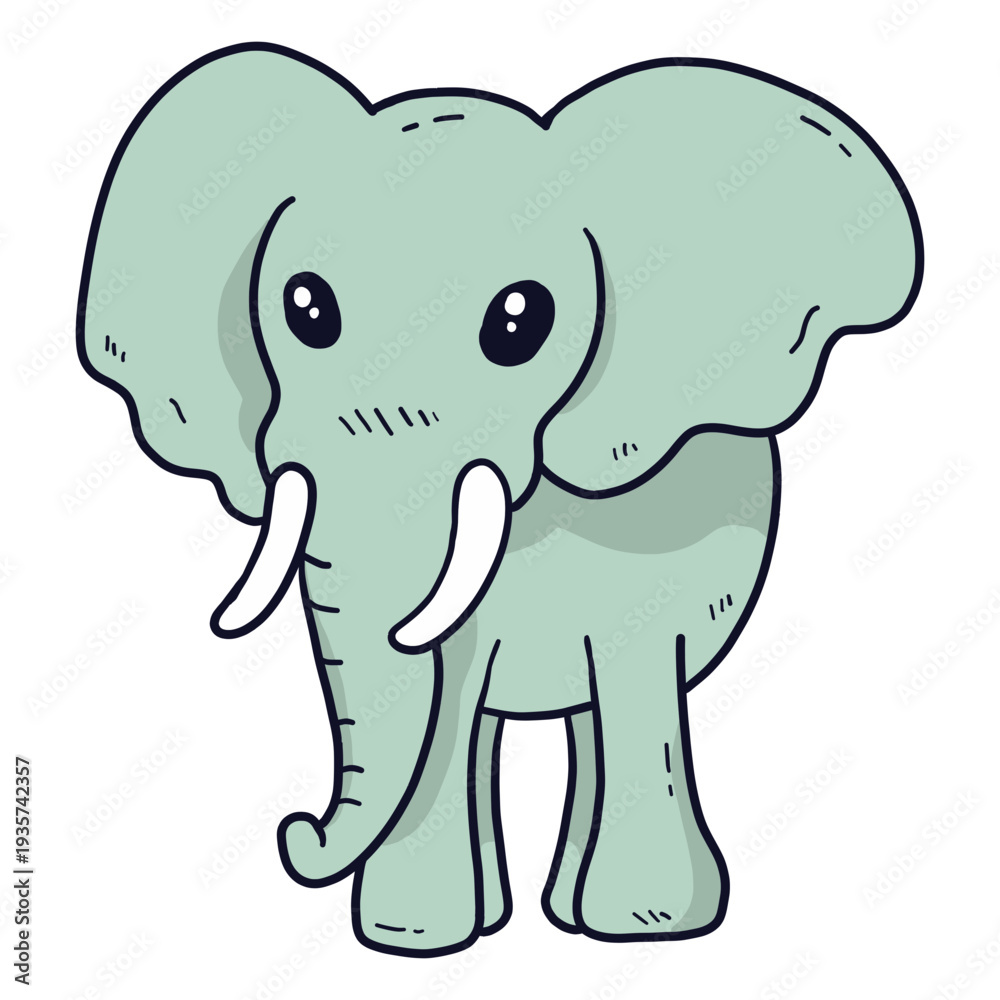 Fototapeta premium Cute elephant ivory ear trunk flat
