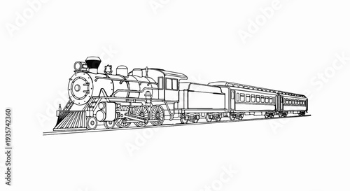 Vintage steam locomotive and passenger cars on railway tracks