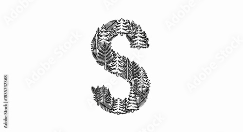 Stylized letter S formed by a dense forest of coniferous trees