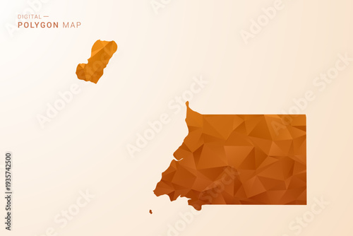 Equatorial Guinea Map - Low Poly Polygon Vector Illustration in Orange Hue, Clean Geometric Style, Isolated on White Background.
