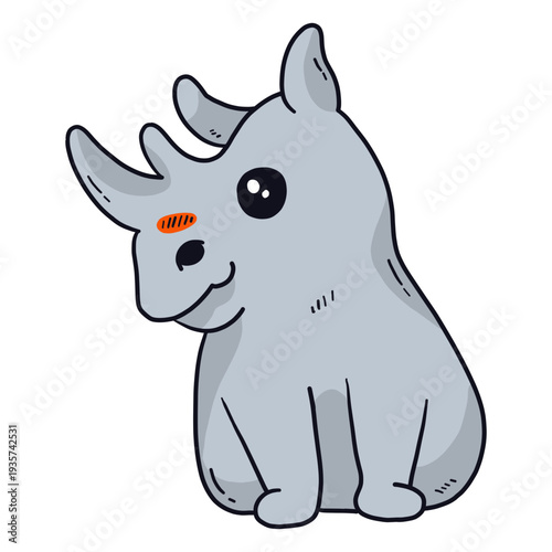 Cute rhinoceros rhino horn sitting fat flat