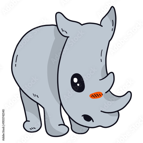 Cute rhinoceros rhino horn flat