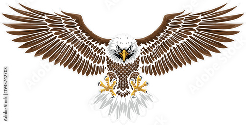 Majestic bald eagle with wings spread powerful bird of prey mascot illustration isolated symbol of freedom strength wildlife emblem design