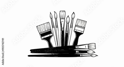 A collection of various paint brushes are arranged artistically, ready for use