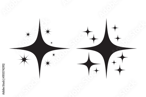 Sparkle Icons. Twinkle stars set. Shine, glitter, twinkling stars. star shapes suggesting sparkle or cleanliness.