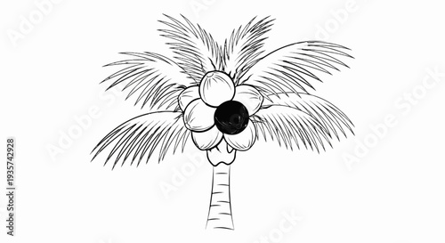 Sketch of a palm tree with coconuts, one dark