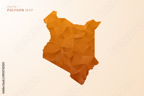 Kenya Map - Low Poly Polygon Vector Illustration in Orange Hue, Clean Geometric Style, Isolated on White Background.