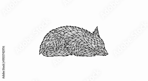 Stylized drawing of a hedgehog rendered in black ink on a white background