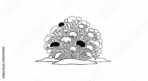 Stylized illustration of a cluster of mushrooms on a base