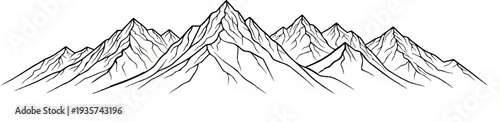 Stylized ink sketch of a jagged mountain range with sharp peaks