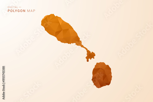 Saint Kitts and Nevis Map - Low Poly Polygon Vector Illustration in Orange Hue, Clean Geometric Style, Isolated on White Background.