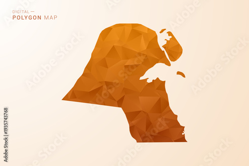 Kuwait Map - Low Poly Polygon Vector Illustration in Orange Hue, Clean Geometric Style, Isolated on White Background.