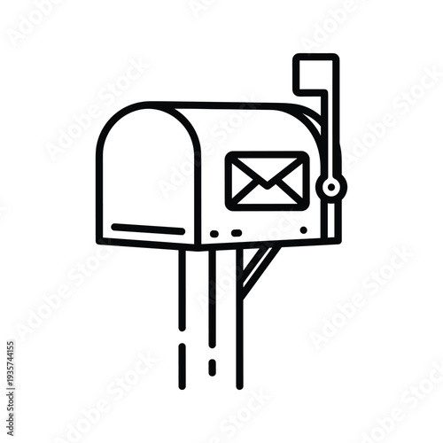 A classic mailbox standing on a dashed line representing a sidewalk or road