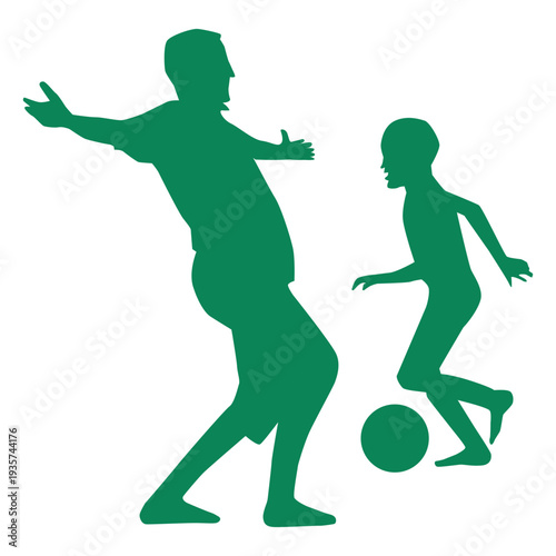 Father and son playing football silhouette