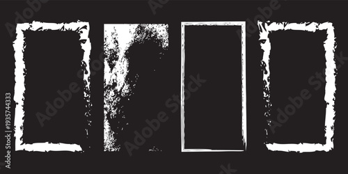 Grunge frames for photo collage, stories and social network media. Template with brush stroke. Rectangular border with grunge overlay. Set of vector illustrations isolated on transparent background.