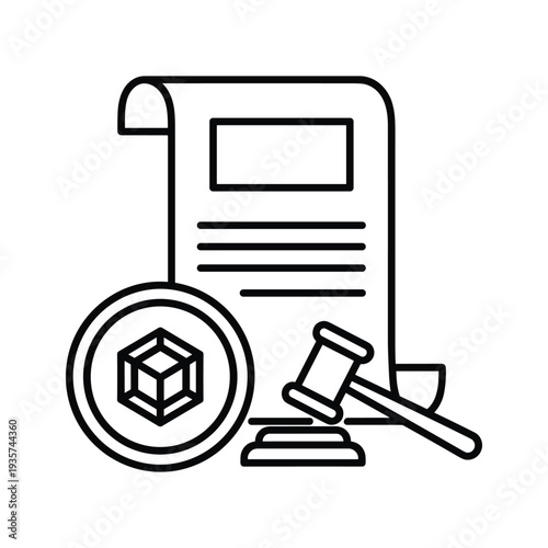Symbolic representation of blockchain technology and legal documentation