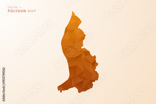 Liechtenstein Map - Low Poly Polygon Vector Illustration in Orange Hue, Clean Geometric Style, Isolated on White Background.