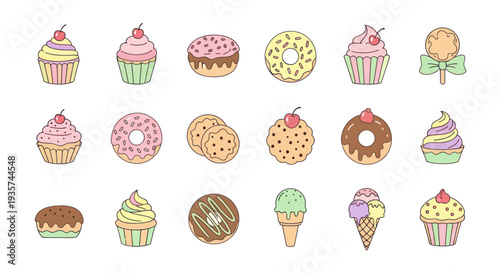 Colorful dessert icons for design projects