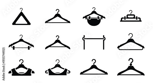 Black silhouettes of clothing hangers and underwear on a white background