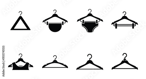 Black silhouettes of clothing hangers and underwear on a white background