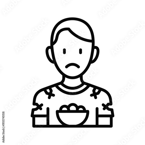 Person holding a bowl of food with a worried expression on their face