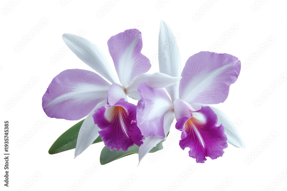 Obraz premium Two cattleya orchids intertwined on transparent background