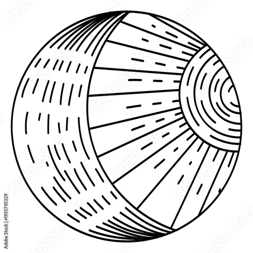 Sun moon crescent ray stroke celestial body