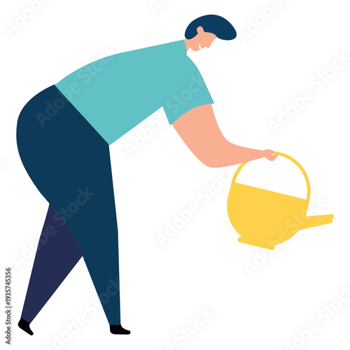 Watering pot watering can woman flat watering