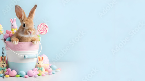 Easter bunny cake with colorful decorations and candy