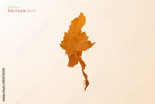Myanmar Map - Low Poly Polygon Vector Illustration in Orange Hue, Clean Geometric Style, Isolated on White Background.
