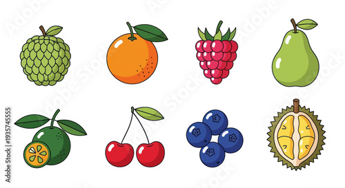 Colorful fruit collection cartoon style