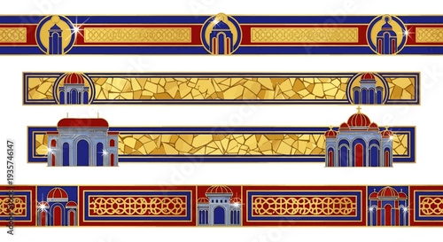 Byzantine Golden Mosaic Borders and Cloisonne Enamel Vector Ornaments