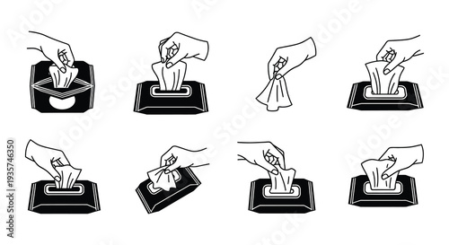 Hands demonstrating the process of pulling a wipe from a container