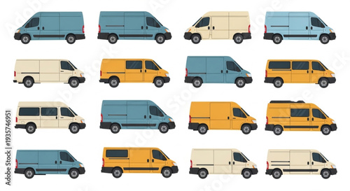 Collection of Diverse Van Vehicles in Various Colors and Styles.