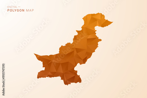 Pakistan Map - Low Poly Polygon Vector Illustration in Orange Hue, Clean Geometric Style, Isolated on White Background.
