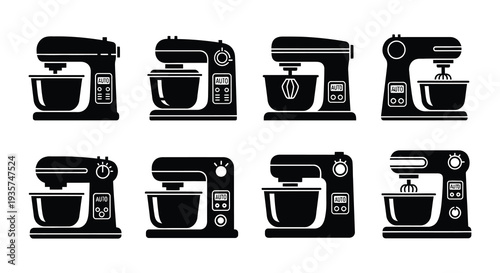 Collection of black silhouette kitchen stand mixers in various styles