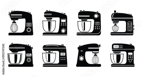 Collection of black silhouette kitchen stand mixers in various styles