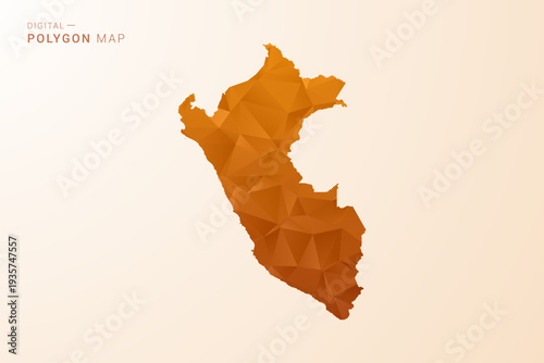 Peru Map - Low Poly Polygon Vector Illustration in Orange Hue, Clean Geometric Style, Isolated on White Background.