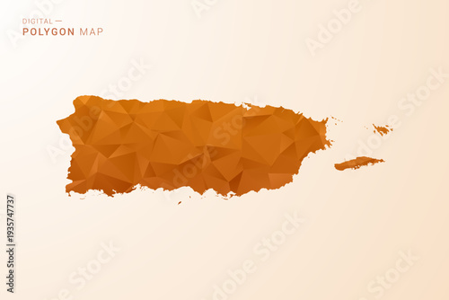 Puerto Rico Map - Low Poly Polygon Vector Illustration in Orange Hue, Clean Geometric Style, Isolated on White Background.