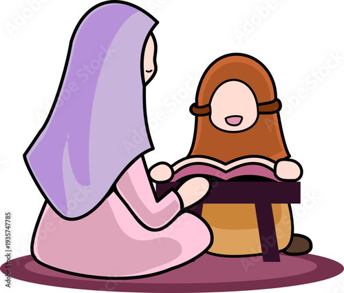 muslim woman teaching a kid