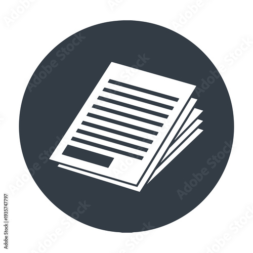 White paperwork stack with document lines and dark blue circular background for professionalism