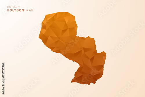 Paraguay Map - Low Poly Polygon Vector Illustration in Orange Hue, Clean Geometric Style, Isolated on White Background.