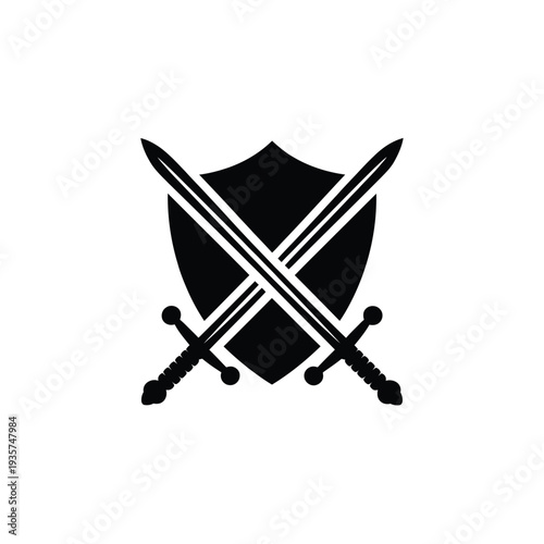 Black silhouette of crossed swords and shield a medieval emblem