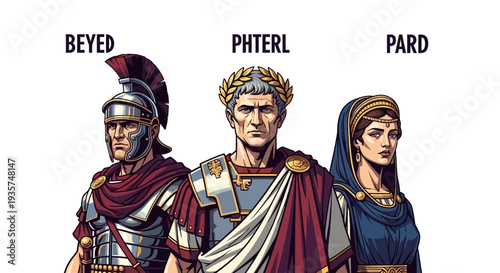 Ancient Roman characters in colorful illustration